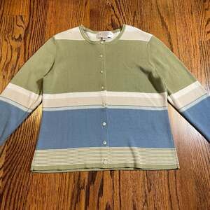 Casual Corner Annex Petite Striped Button-Front Cardigan Sweater Size PS